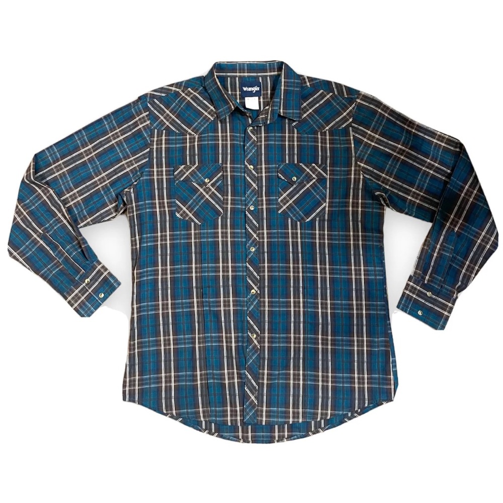 Wrangler Western Pearl Snap Plaid Long Sleeve Cowboy Shirt Sz XL Saw Tooth Yoke